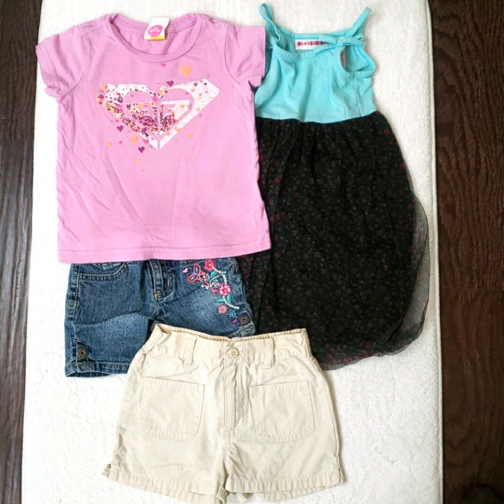 Bundle of cute  2T shirt, shorts, and dress